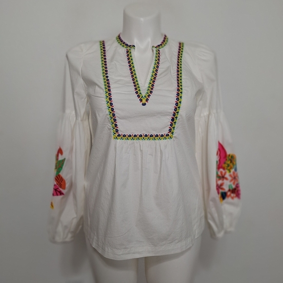 Crown & Ivy Boho Vintage Inspired Indie Sleaze V-Neck Novelty Peasant Blouse M/L - Picture 1 of 14